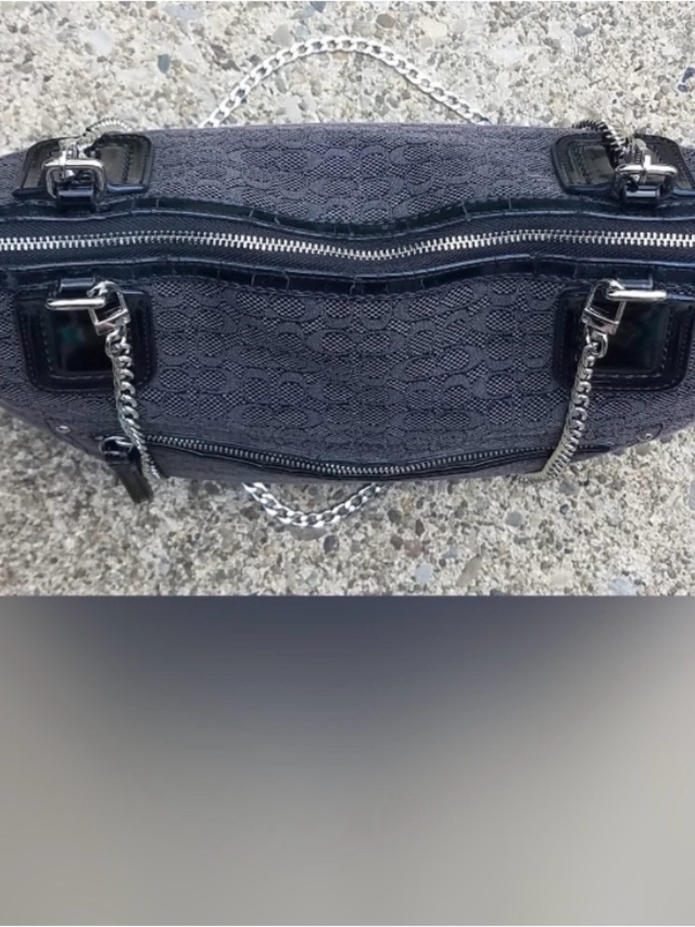 COACH LITTLE C BAG BLACK PURPLE INSIDE W/SILVER CHAINS GUC - Picture 6 of 15